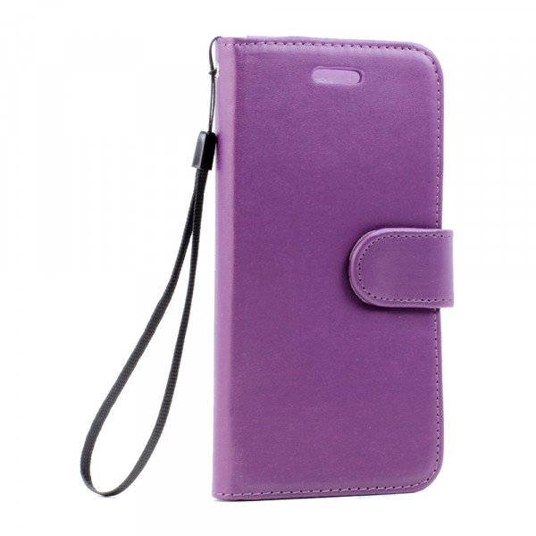 Wholesale Galaxy S7 Edge Folio Flip Leather Wallet Case with Strap (Dark Purple)